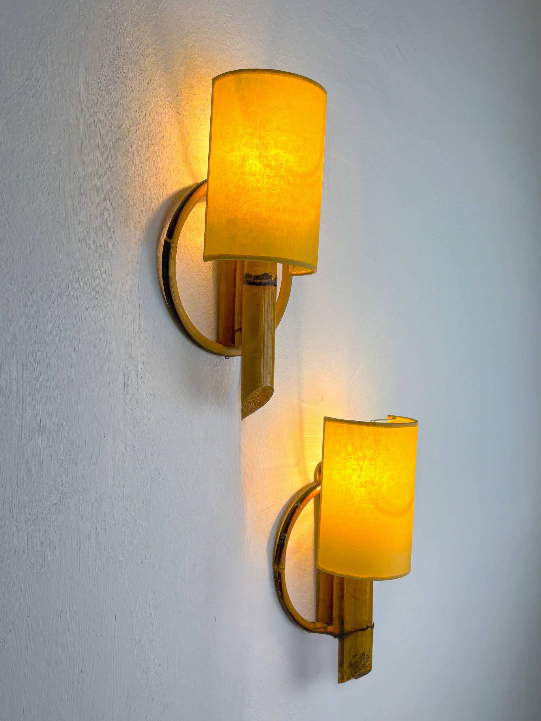 Pair of mid-century rattan wall sconces, Italy, circa 1960s