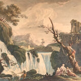 LACROIX of MARSEILLE. The Cascade of Tivoli, 1760. Enhanced etching.