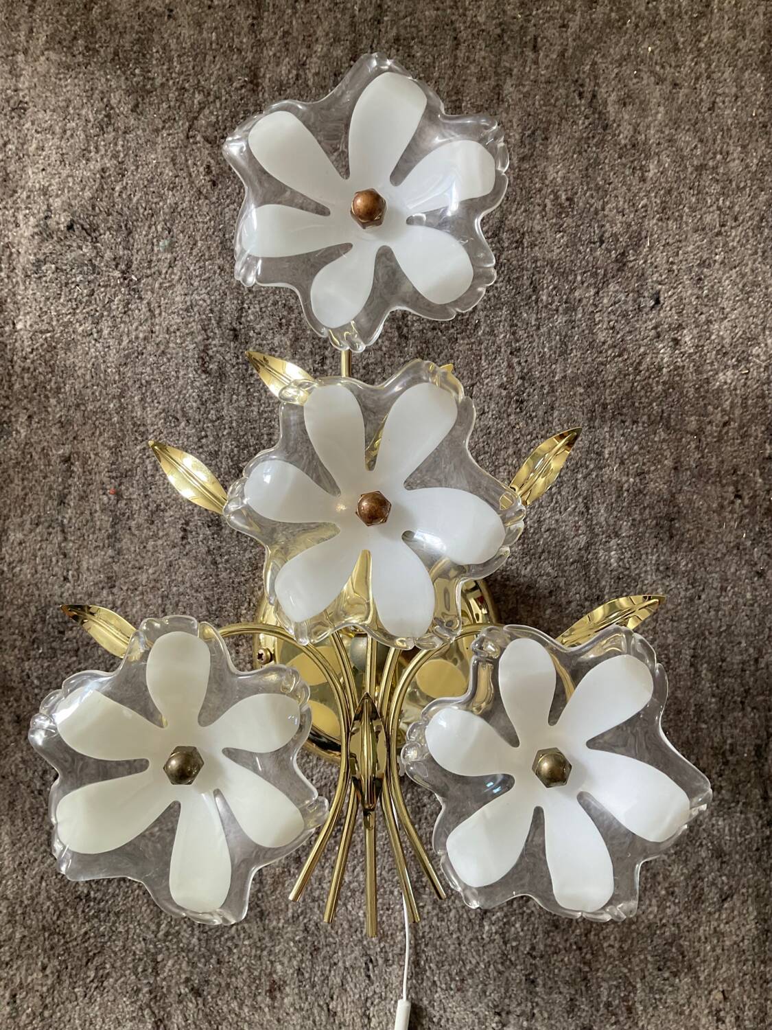 Pair of vintage golden sconces and lucite flowers