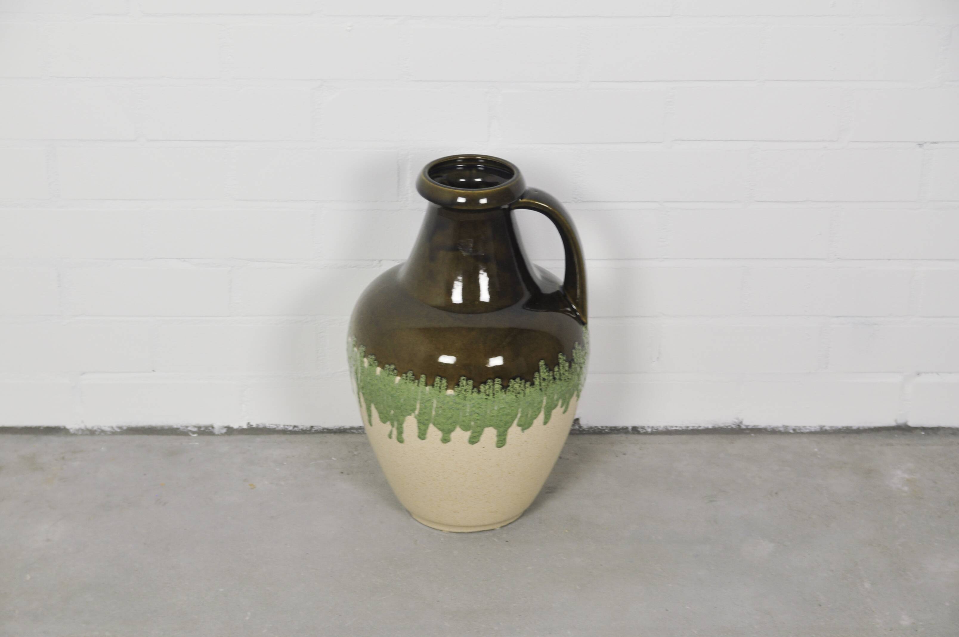 vase de sol vintage vert et beige Allemagne de l’Ouest Bay