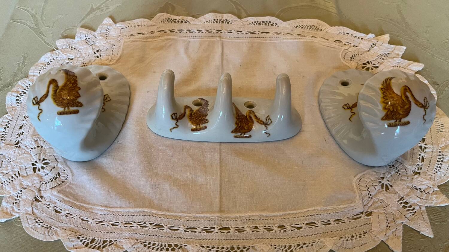 Set of 3 vintage Paris porcelain hooks