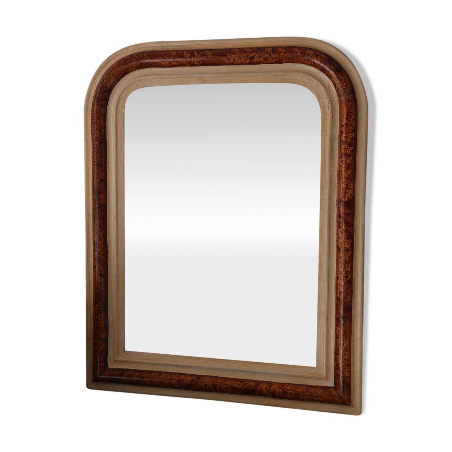 Antique Louis Philippe style mirror, burl wood