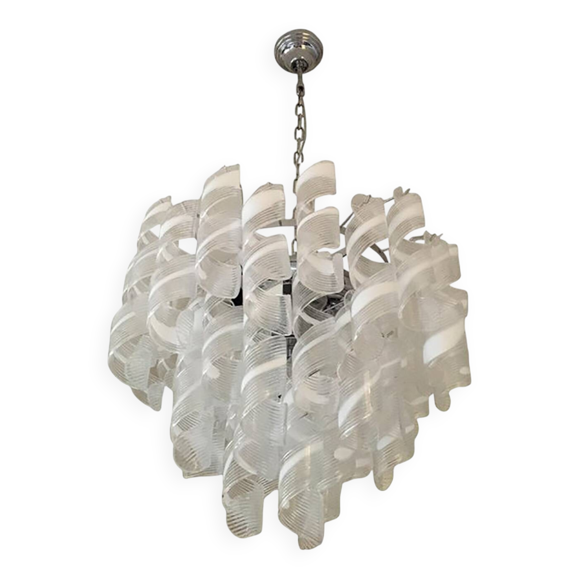 Murano Glass Sputnik Chandelier With Swirling Italian Glass Clear and White