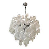 Murano Glass Sputnik Chandelier With Swirling Italian Glass Clear and White