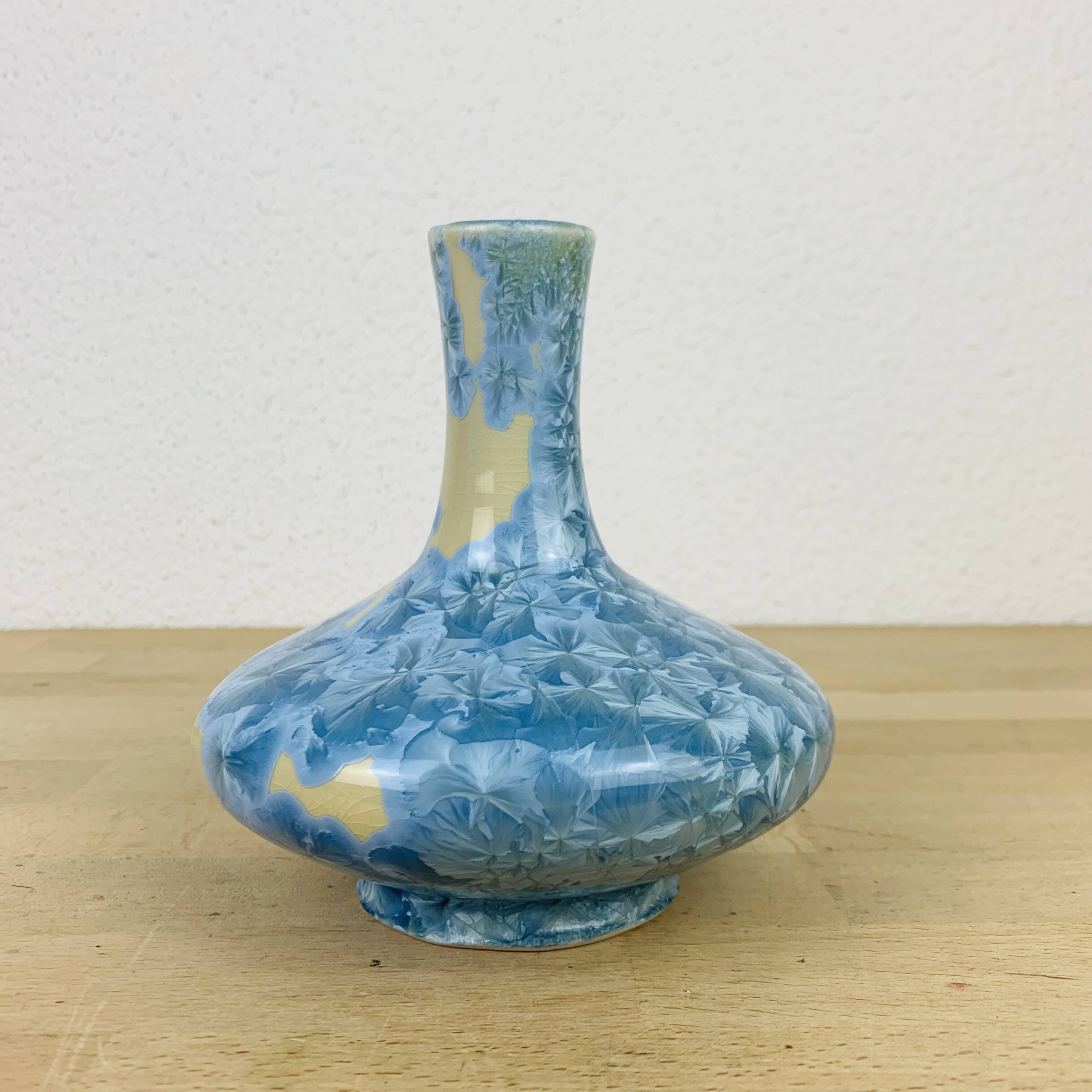 Crystalline enamel vase, blue