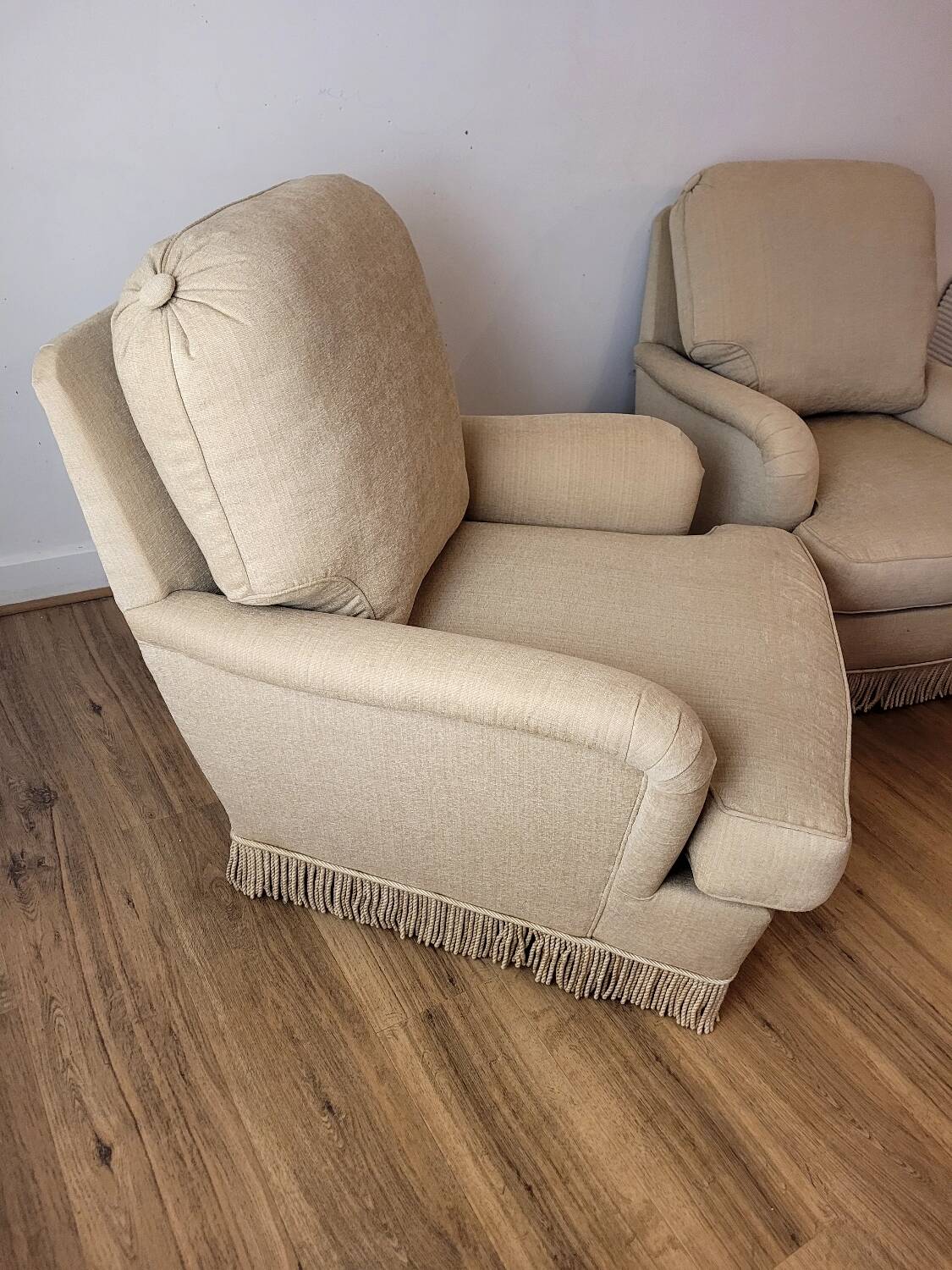 Vintage beige armchairs with fringes