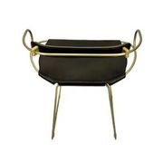 Tabouret sculptural de bar de cuisine avec dossier en métal laiton et cuir noir