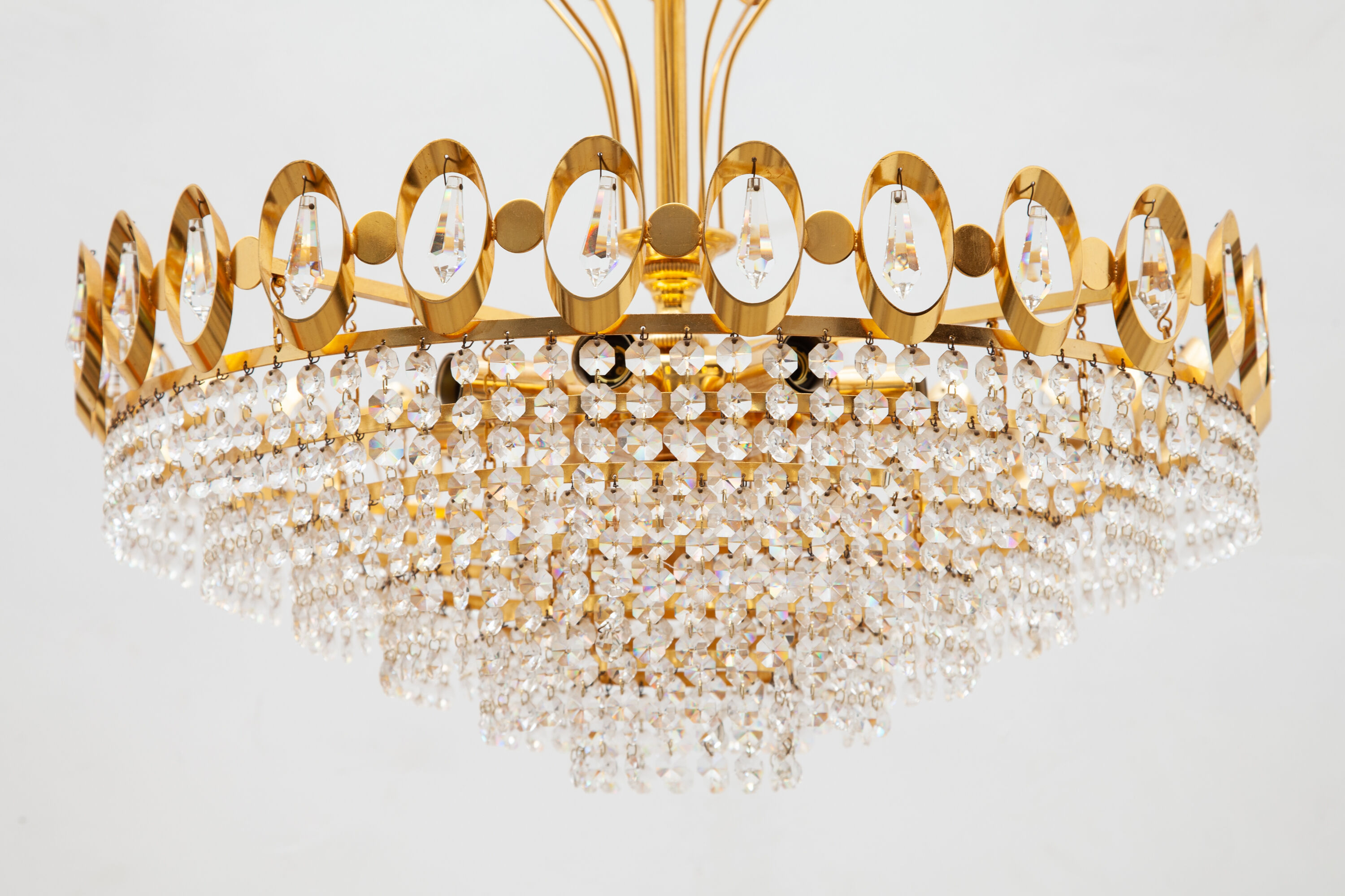 Gold Palwa Gilt Brass and Crystal Chandelier, Germany, 1970s