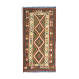 Vintage handmade afghan kilim, flat-woven brown wool geometric rug- 97x198cm