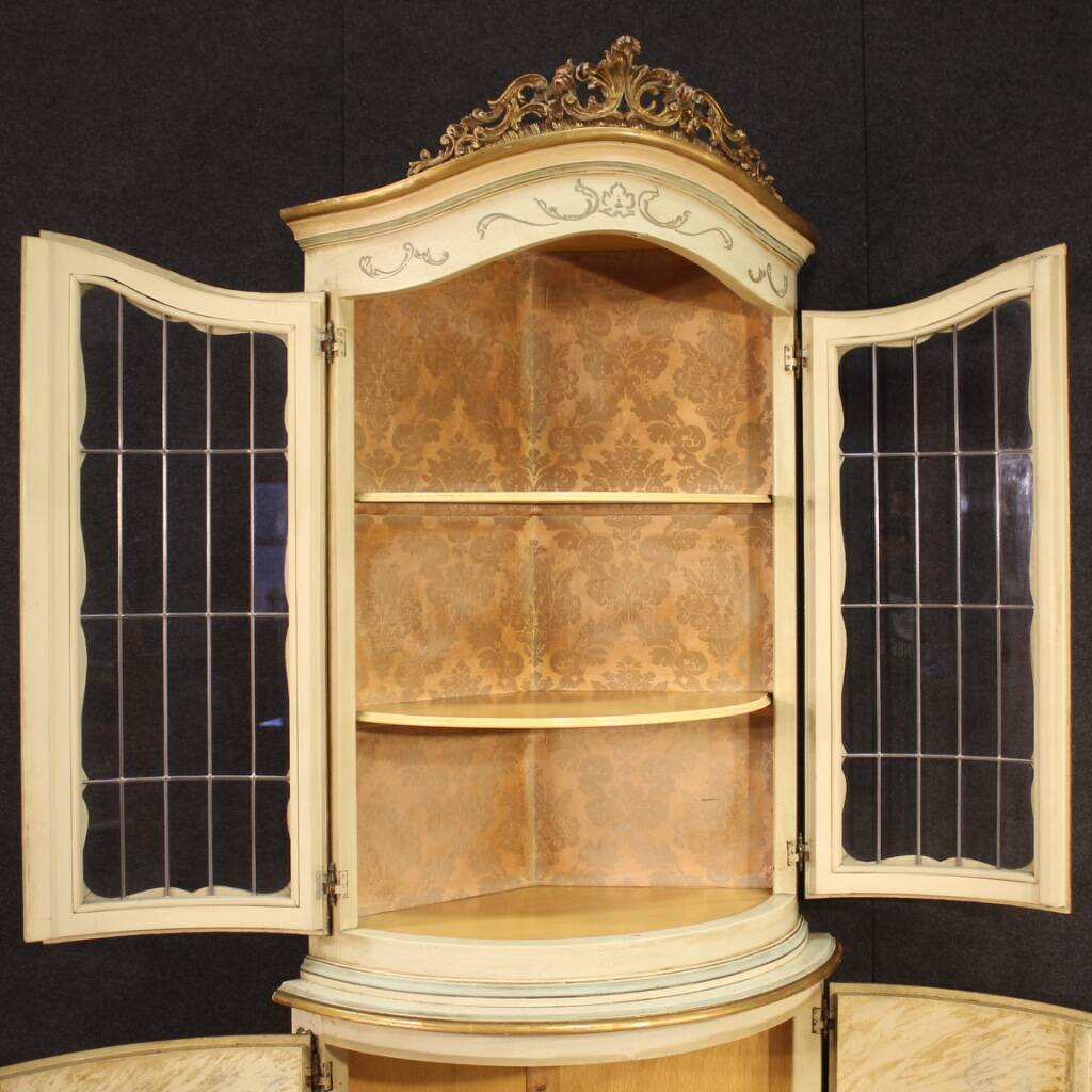 Lacquered, gilded and painted Venetian corner cabinet
