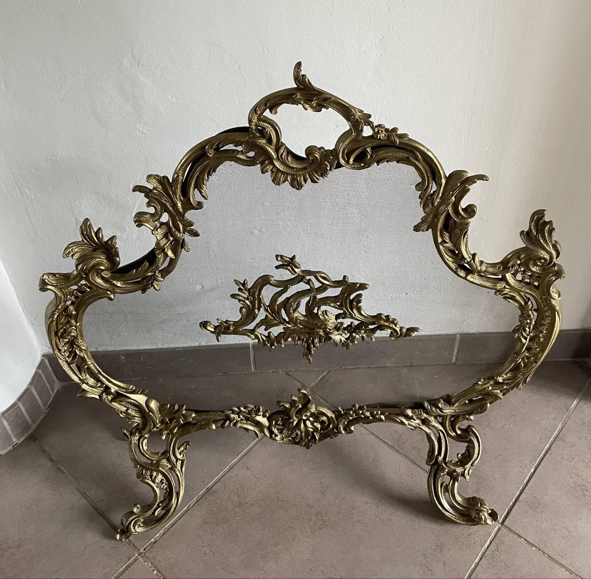 Paravent de cheminée vintage de style français en bronze ouvragé