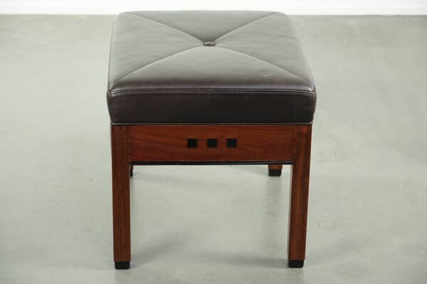 Pouf/tabouret en cuir marron chocolat au design Art Déco