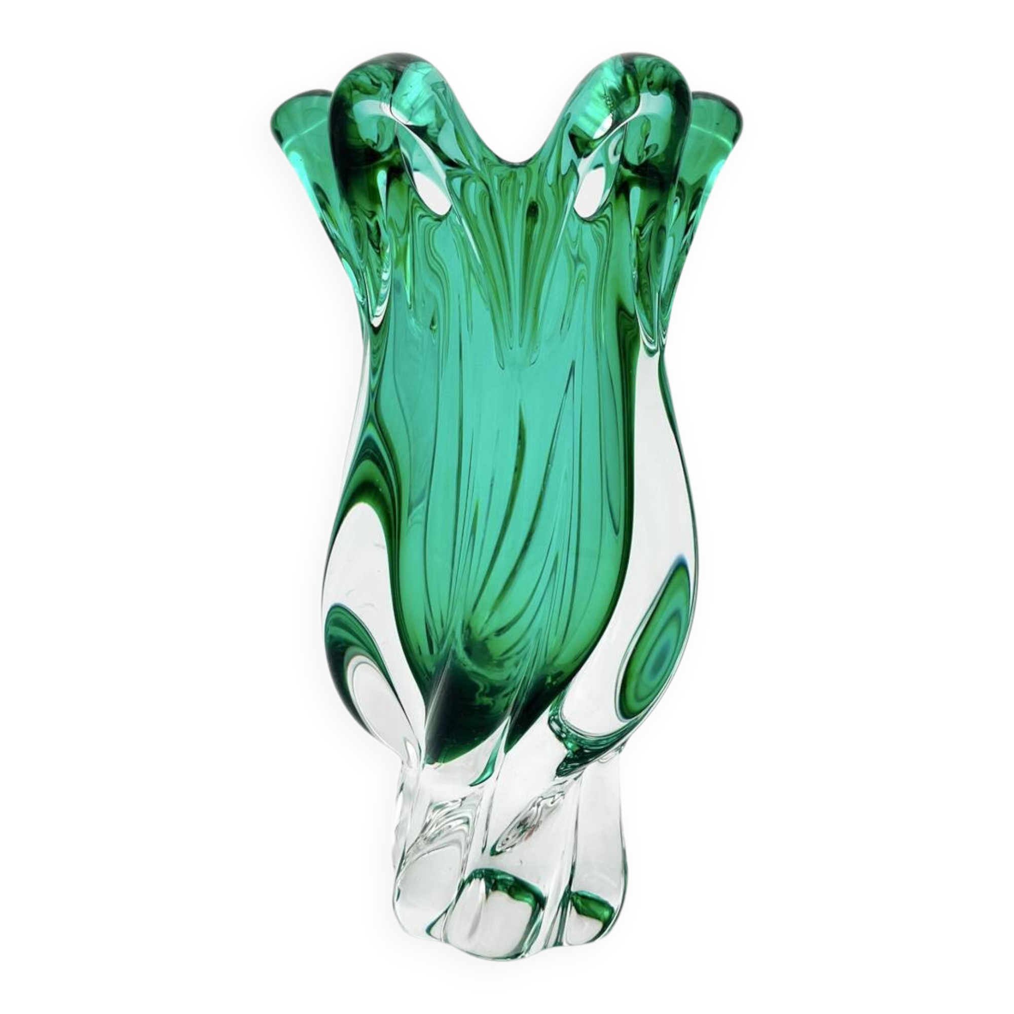 Vase Josef Hospodka Chřibská Cristal de Bohême Emerald Green 18 cm c60