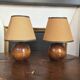 Pair of vintage brutalist wooden bedside lamps 1950