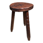 Rustic Tripod Stool in Solid Wood, Brutalist Style, Early 20th Century