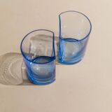 Six Blue Glass Tumblers by Pitti Studio - Vintage Italian Mid-Century Arched Glassware
