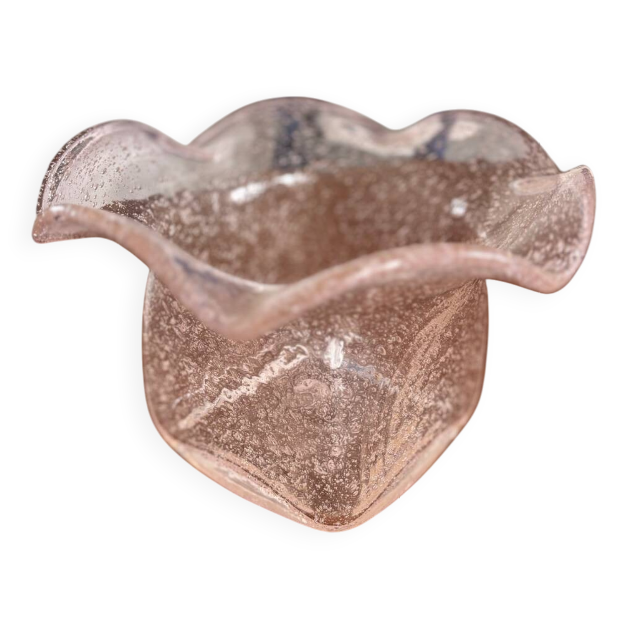 Pink bubbled glass vase - vintage blown glass decoration - neck candle holder