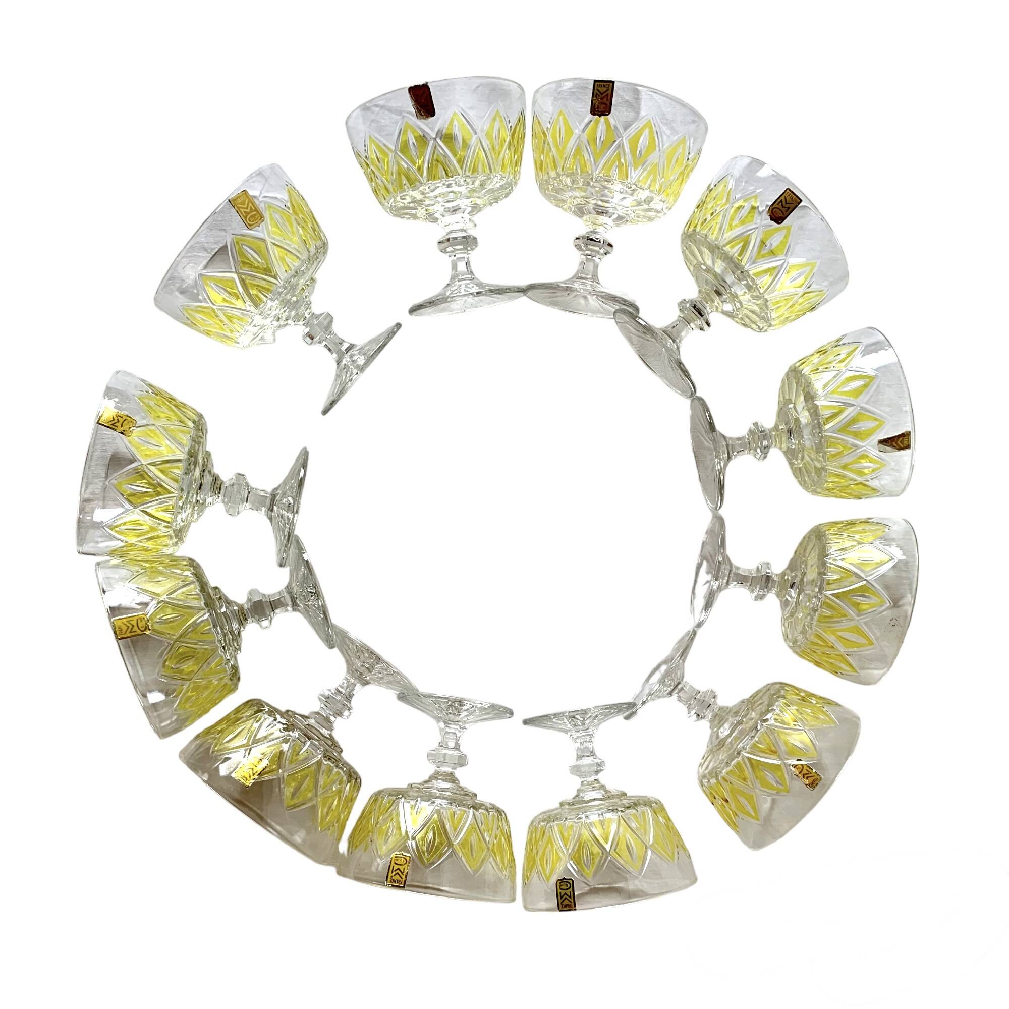Set of 12 glasses - VMC Reims Arlequin champagne glasses - yellow decor