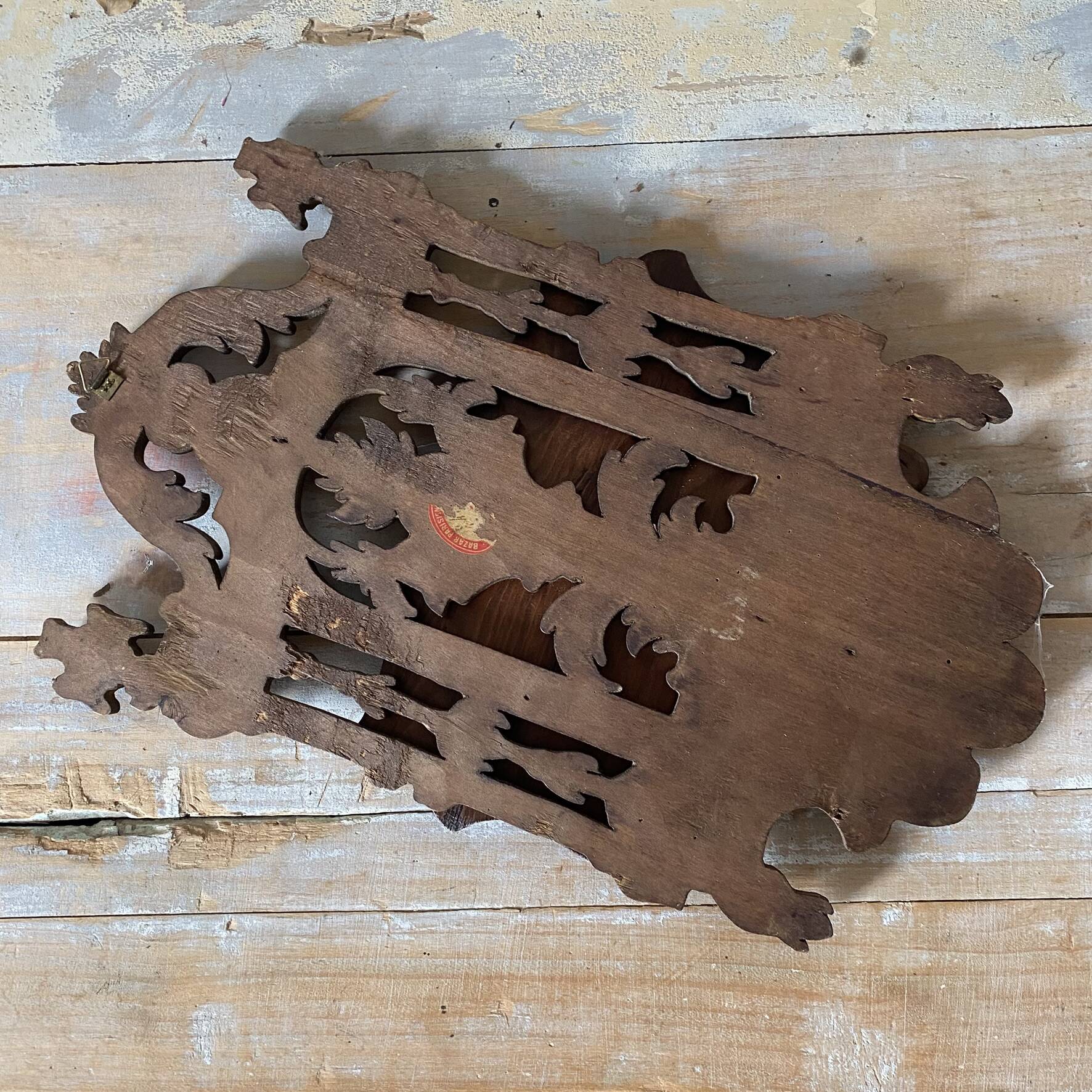 antique foldable wall shelf with openwork wood