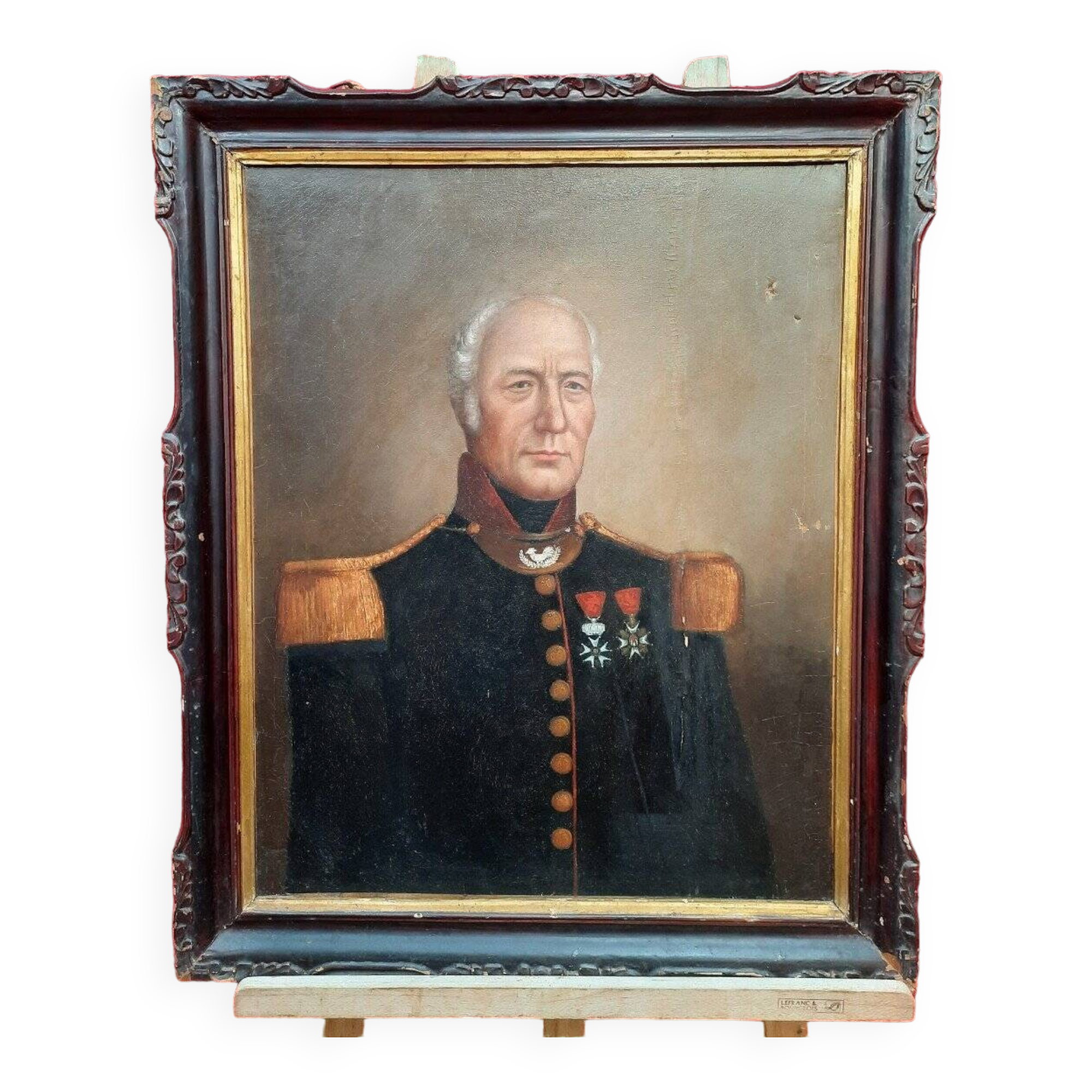 Peinture à l'huile d'un soldat antique du XIXe siècle en uniforme militaire