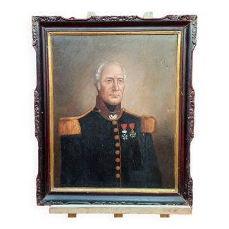 Peinture à l'huile d'un soldat antique du XIXe siècle en uniforme militaire