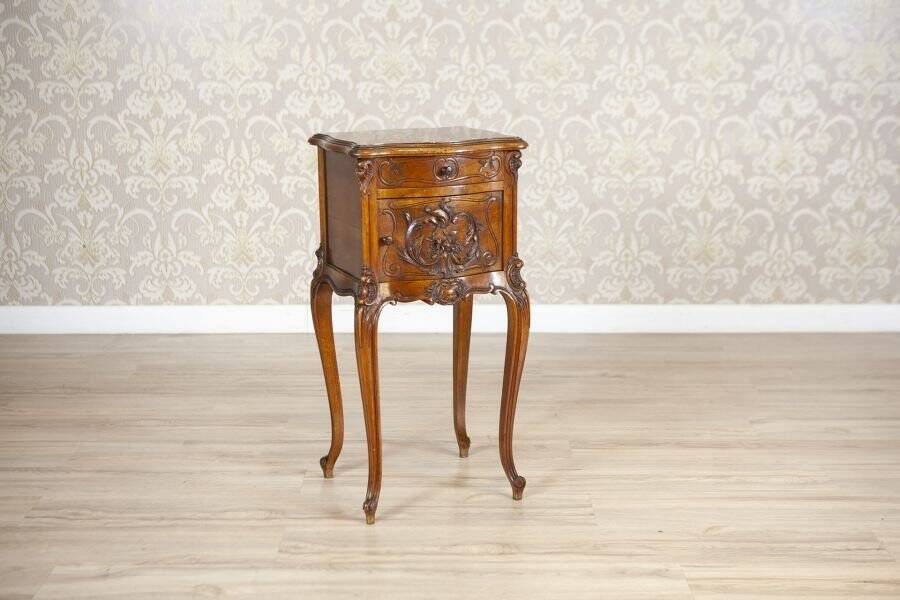 Rococo Nightstand in Walnut with Marble Top