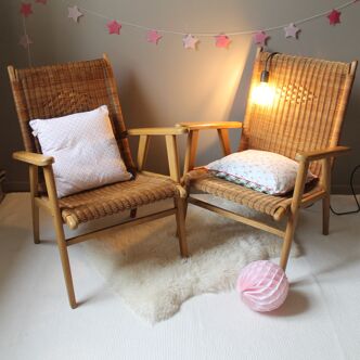 Se of Vintage rattan armchair