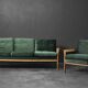 Vintage Mid-Century Modern Rosewood & Green Velour 3-Seater Sofa and Chair