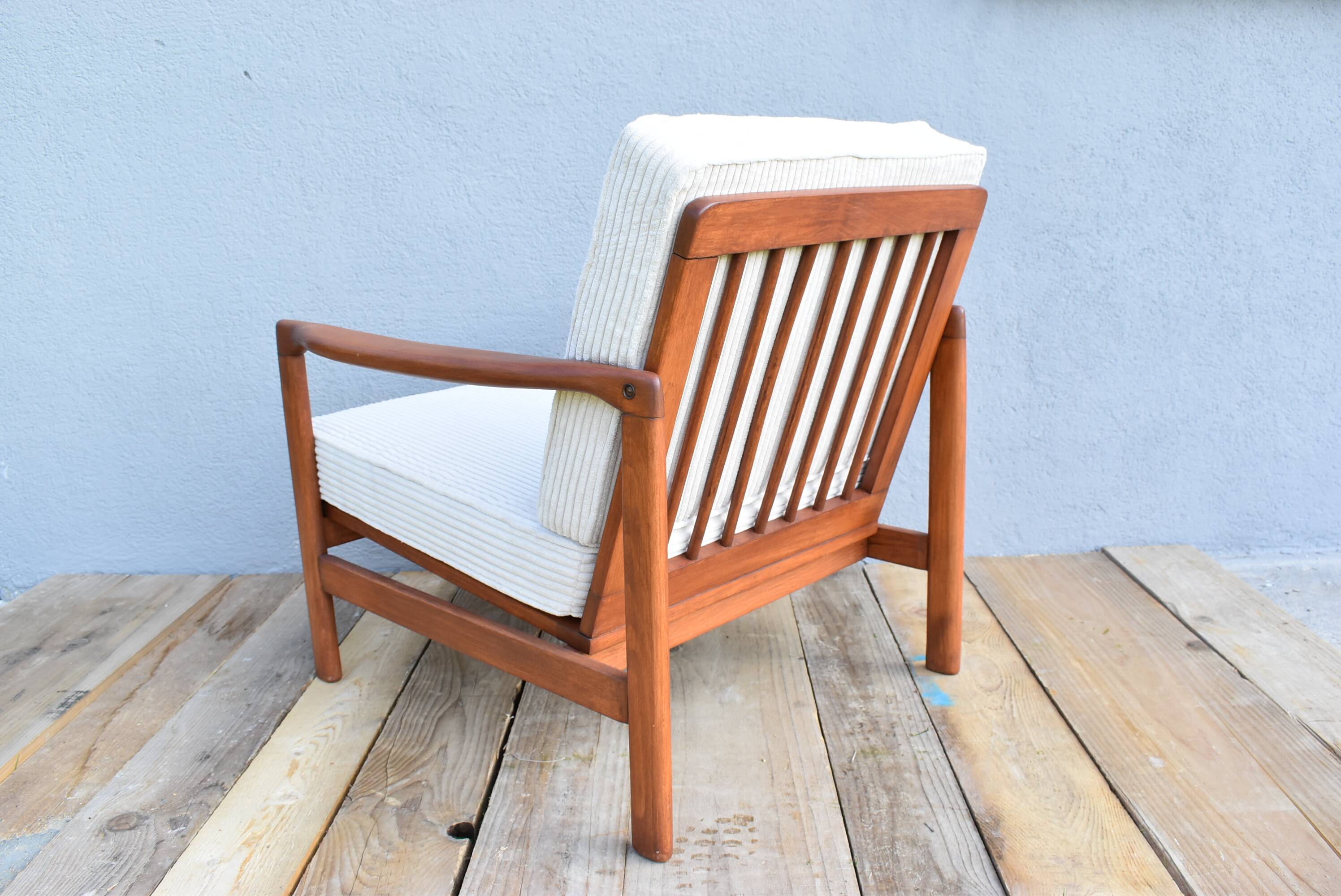 Original Scandinavian armchair, upholstered, beige corduroy, 1960s