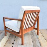 Original Scandinavian armchair, upholstered, beige corduroy, 1960s