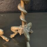 Pair of candlesticks with snakes, gilded bronze 19th century