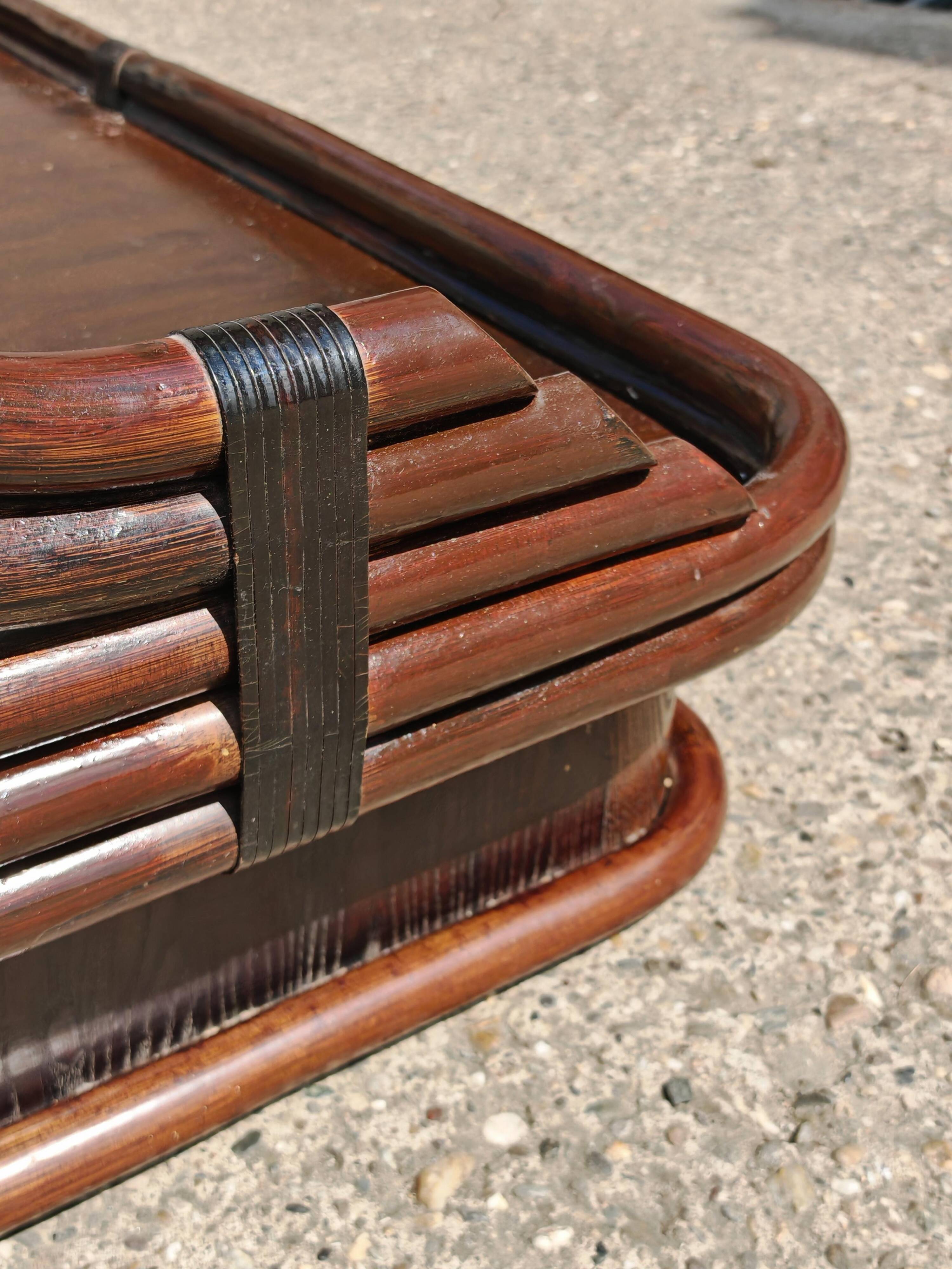 Canapé Mid Century Modern en bambou et cuir par Vivai del Sud