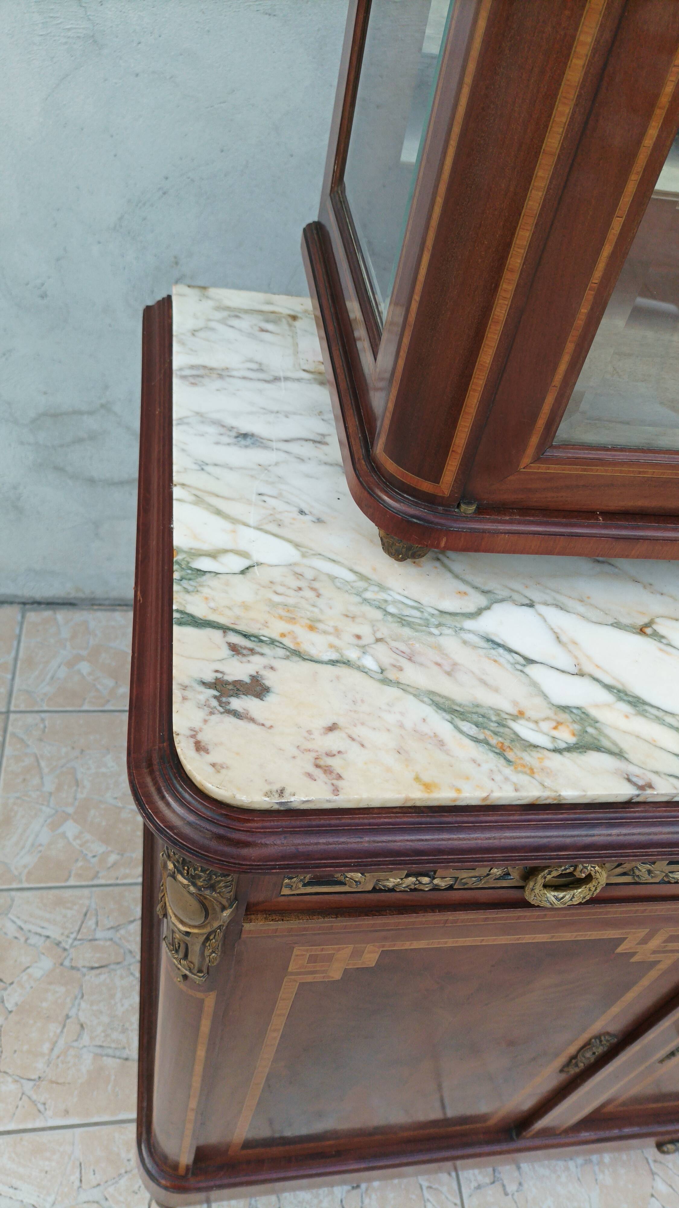 Louis XVI 2-part sideboard in mahogany veneer and precious wood marquetry