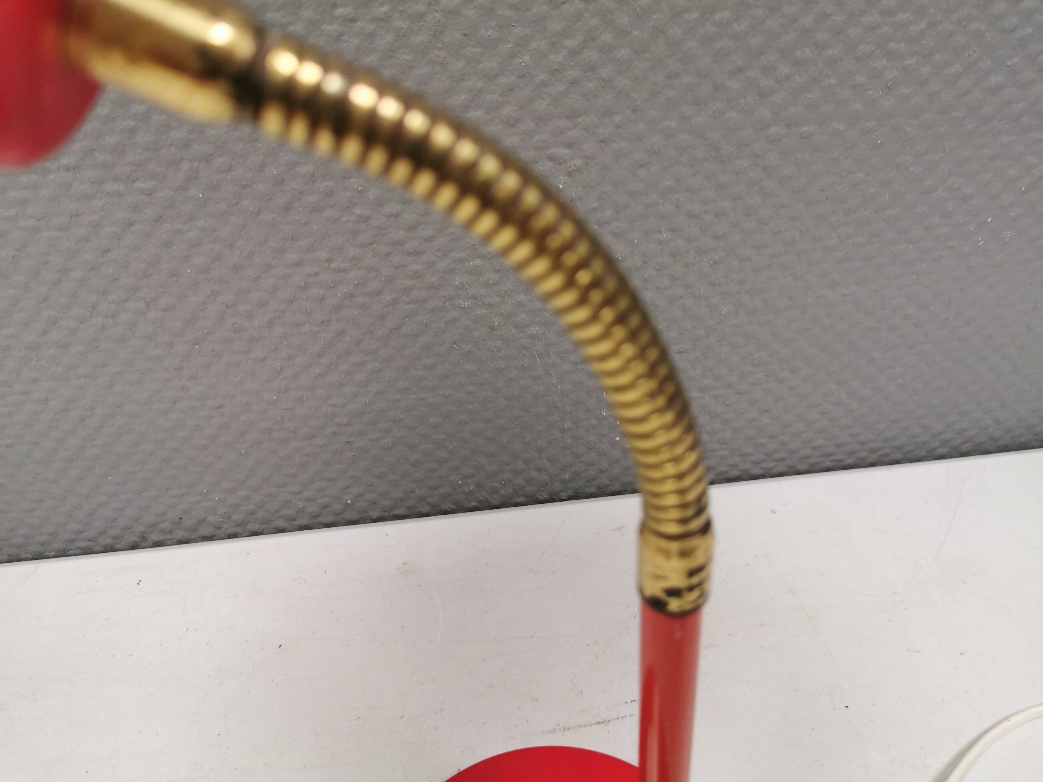 Swedish Elidus table lamp in red with adjustable brass swan neck 1970-80s