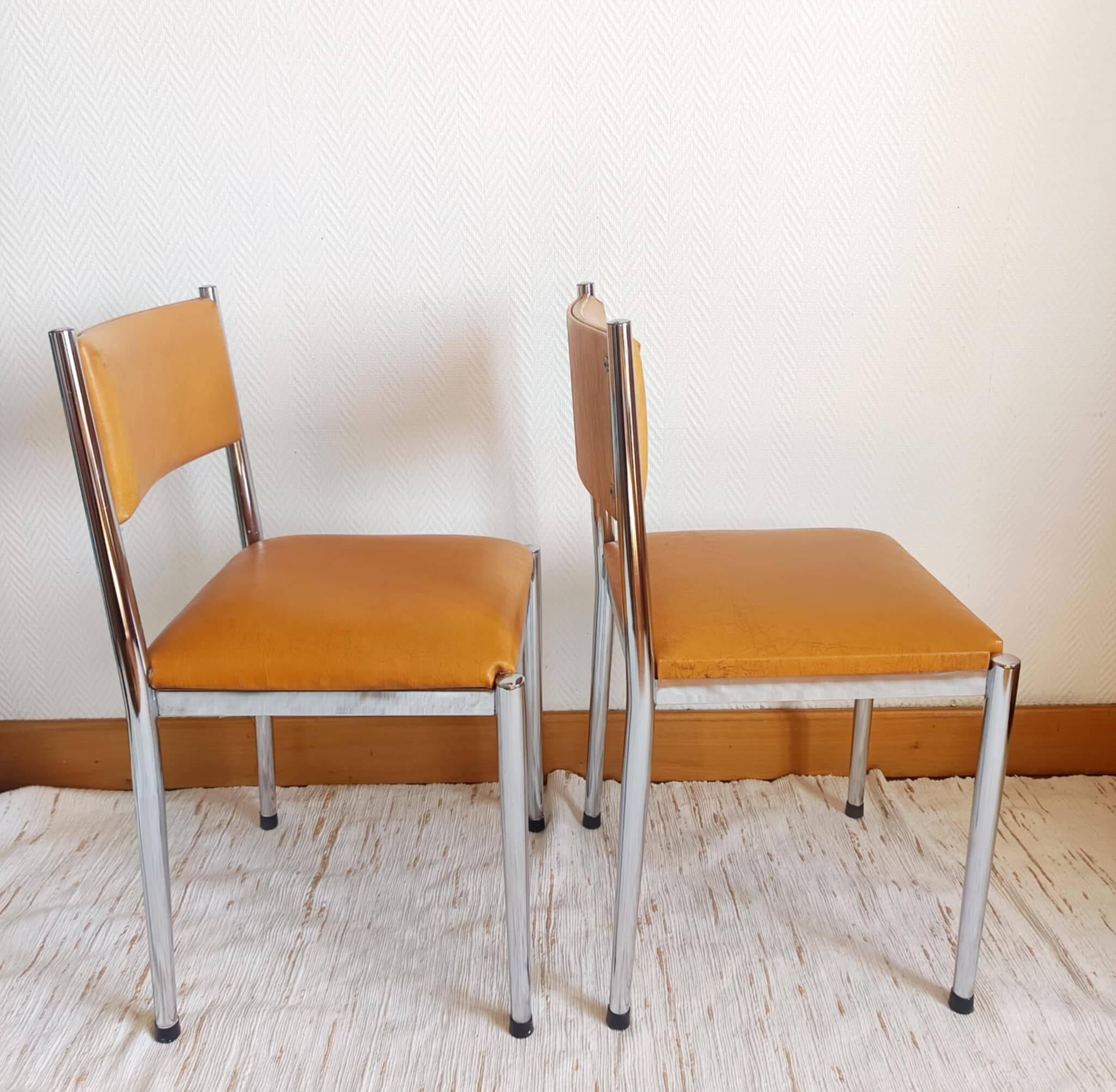 Pair of vintage leatherette and chrome chairs from the 1970s