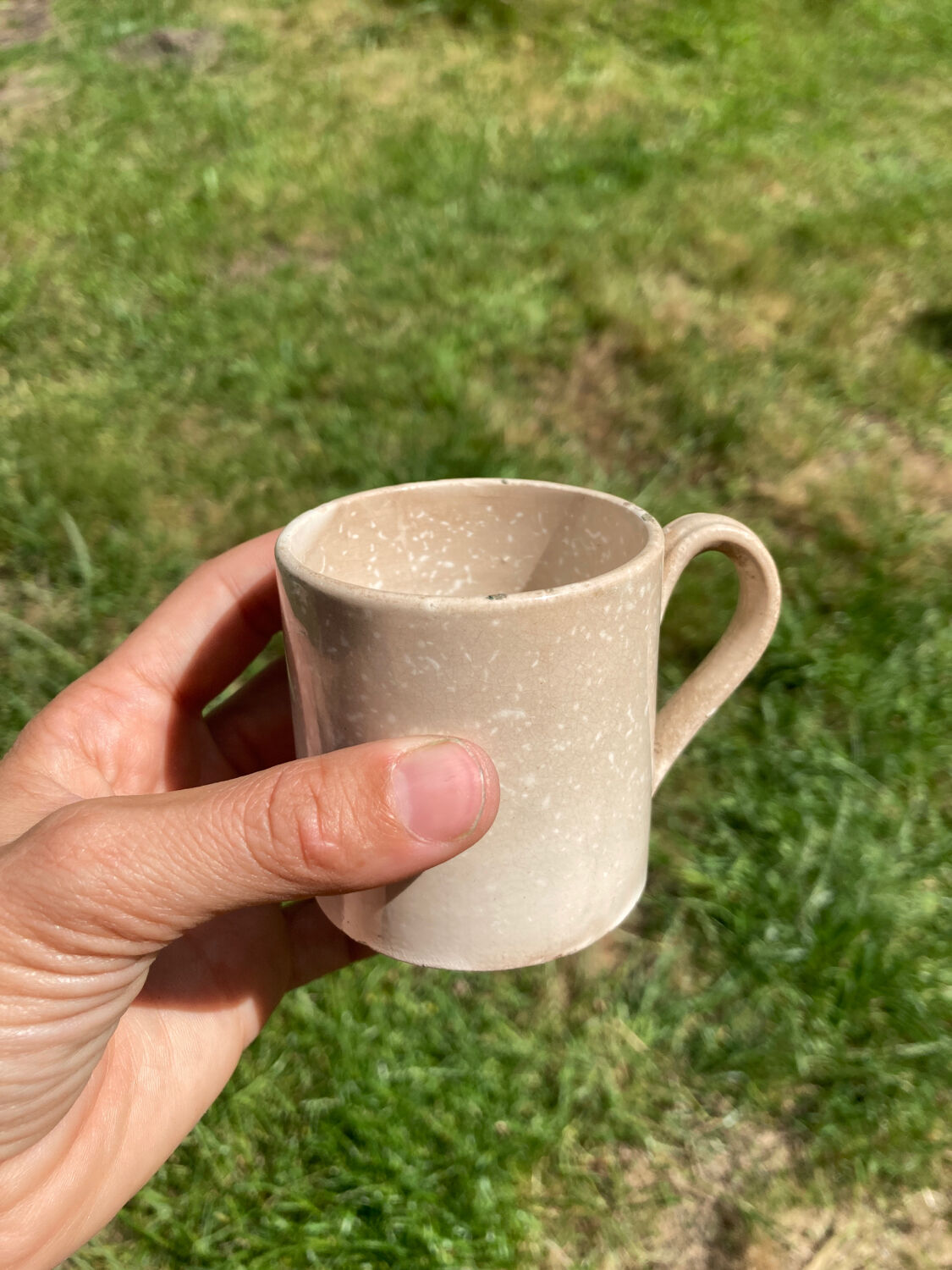 Duo of old beige Veillard Bordeaux coffee cups
