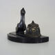 Regulated inkwell and marble signed Franjou pelican art deco
