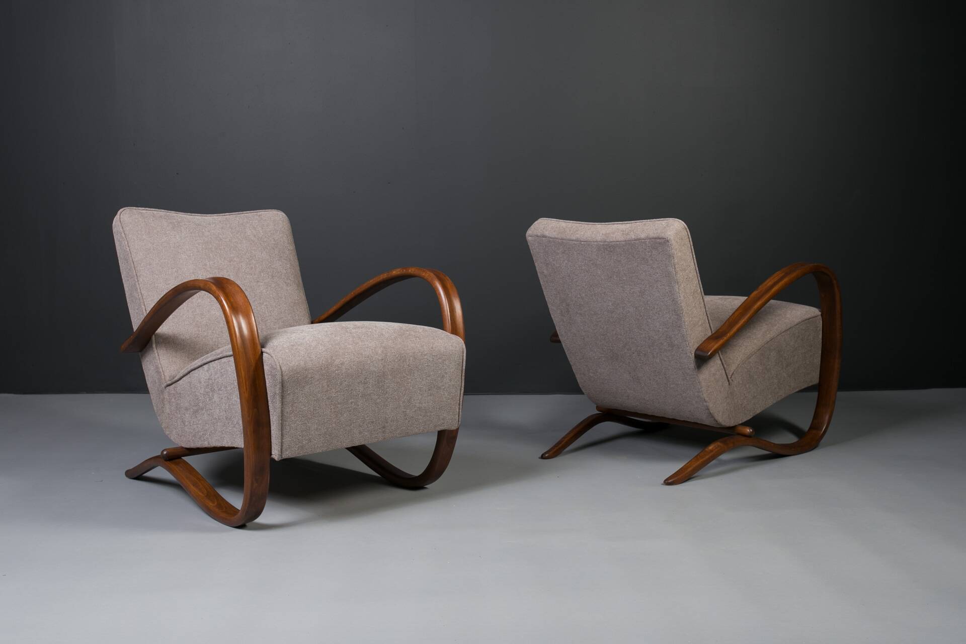 Rare Art Deco armchairs by J. Halabala, model H269, 1930s, set of 2.