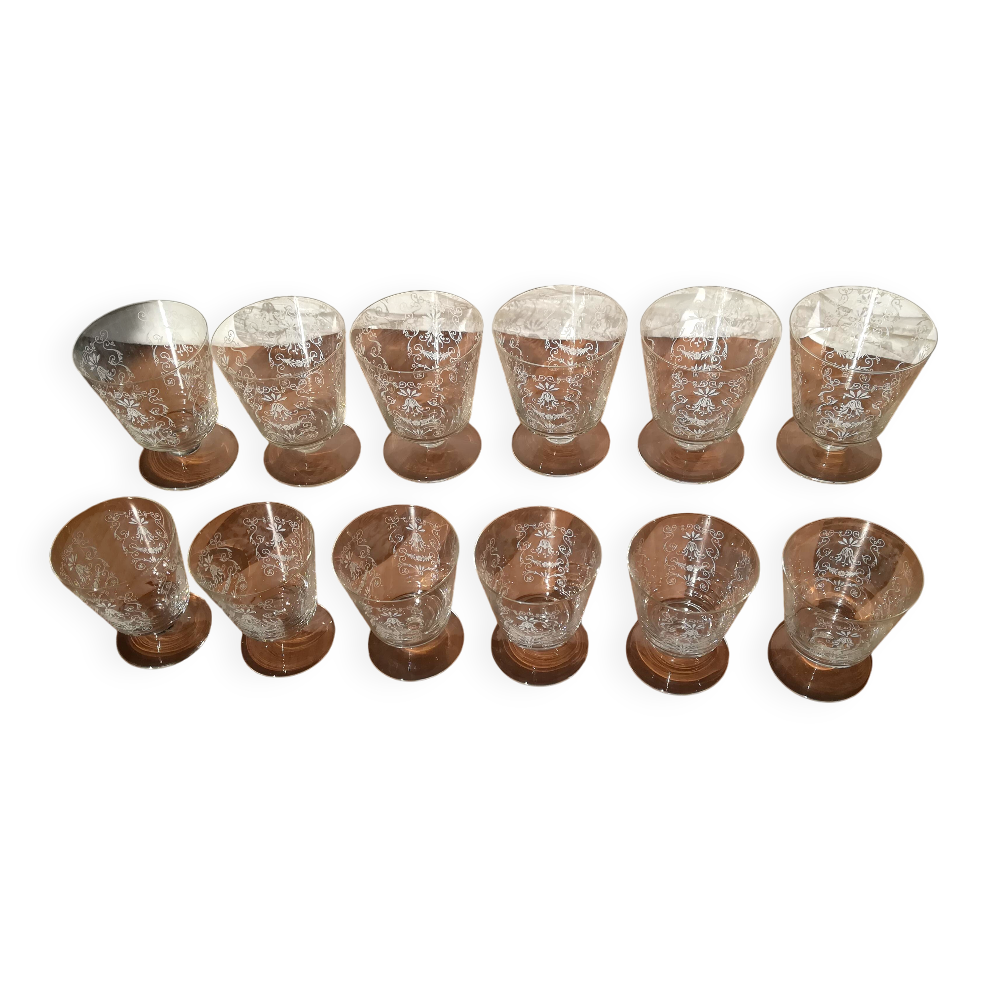 Set of 12 engraved Bohemian Crystal Glasses