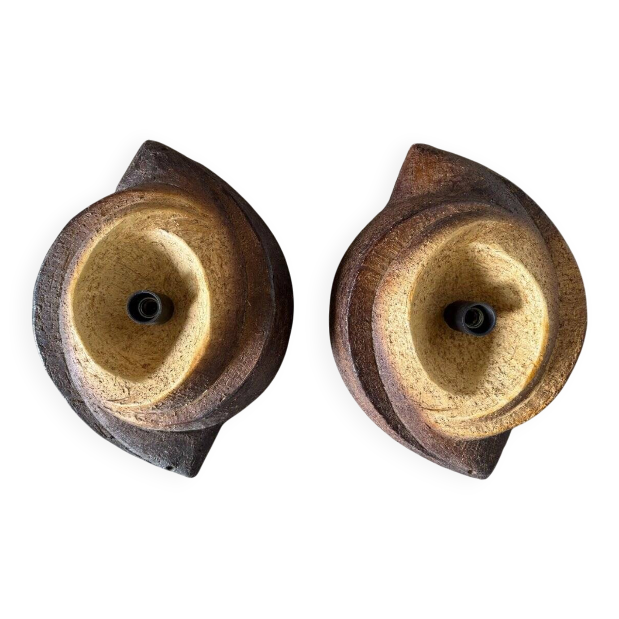 Vintage brutalist stoneware wall sconces, 1960s, set of 2