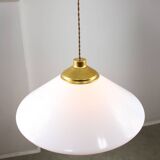 Space age italian plexiglas white saucer pendant lamp, 70s