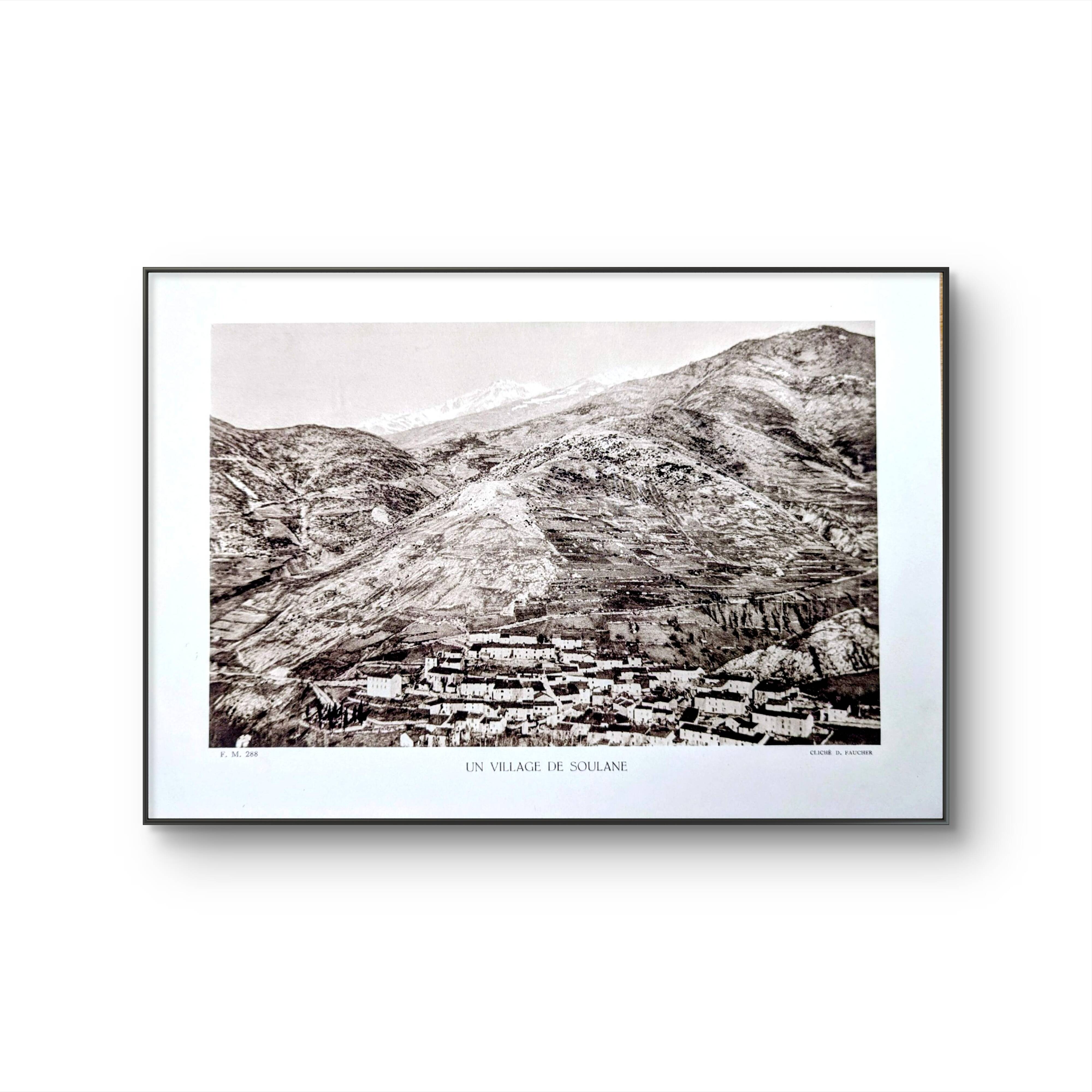 A village in Soulane, Pyrenees, photo print from 1937.