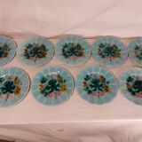 Series of 9 dessert plates in Majolica slip Faience of Sarreguemines
