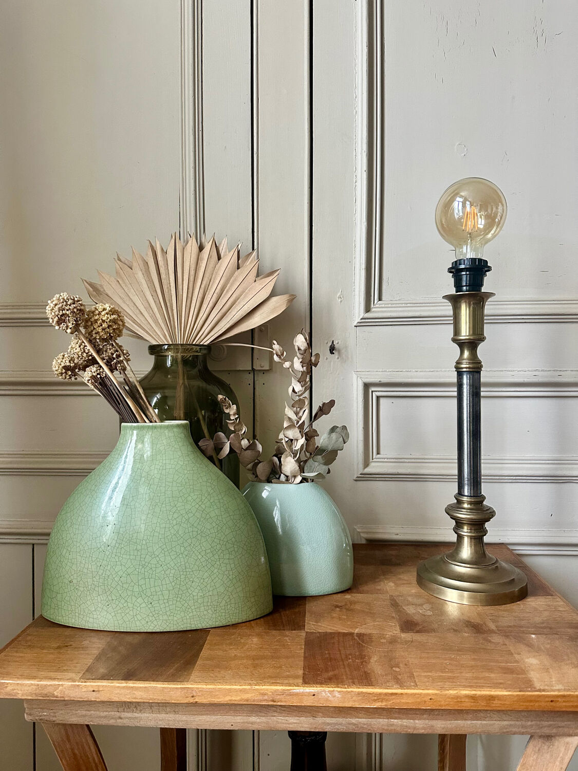 Lamp base in brass and chrome-plated steel