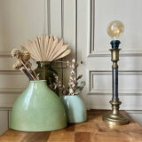 Lamp base in brass and chrome-plated steel