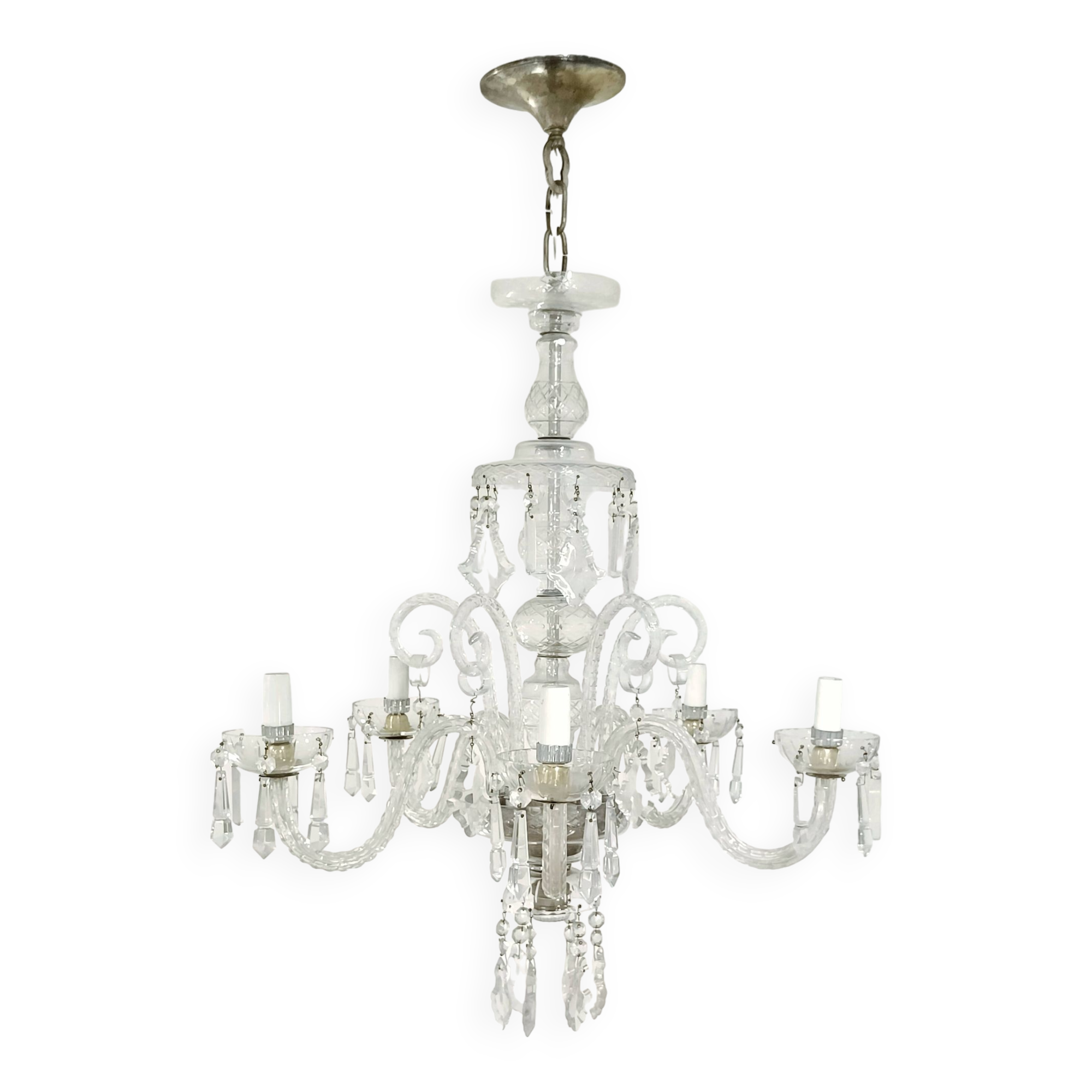 Bohemian Cut Lead Crystal Chandelier, 1930s