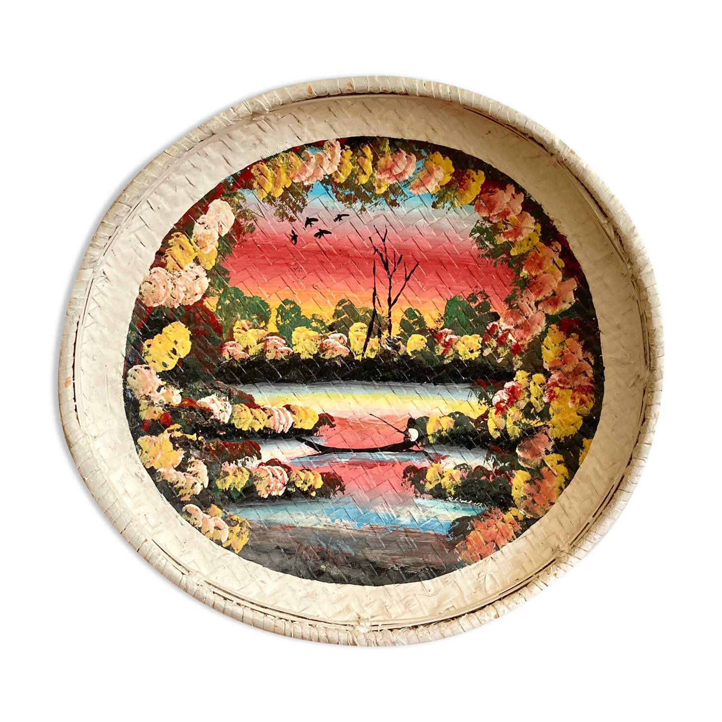 Painted basket for wall decoration