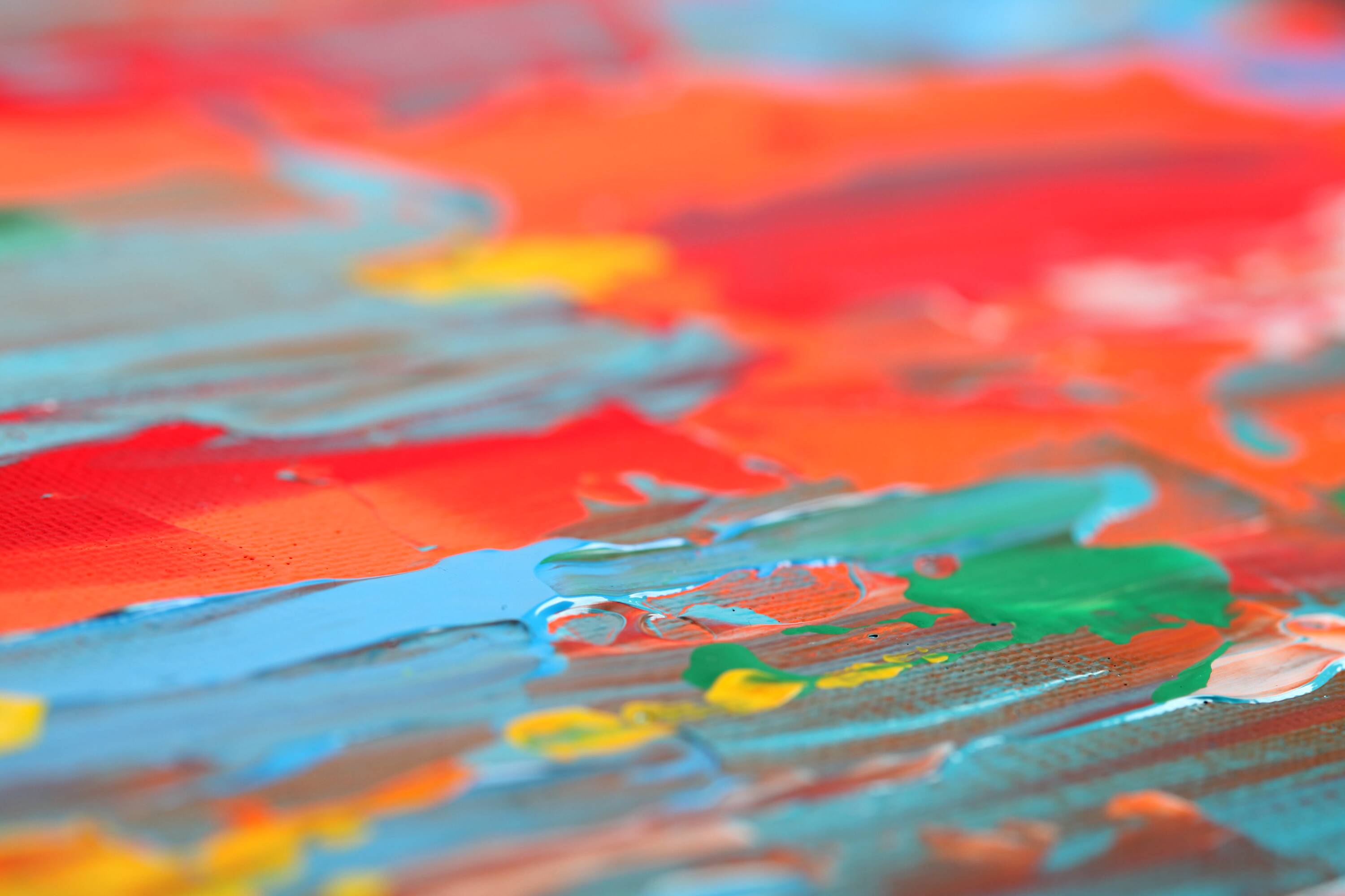 Abstract Red, Orange and Blue original painting on stretched canvas