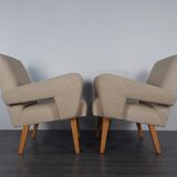 Pair of Jitona armchairs reupholstered Beige Fabric, Czech 1960s