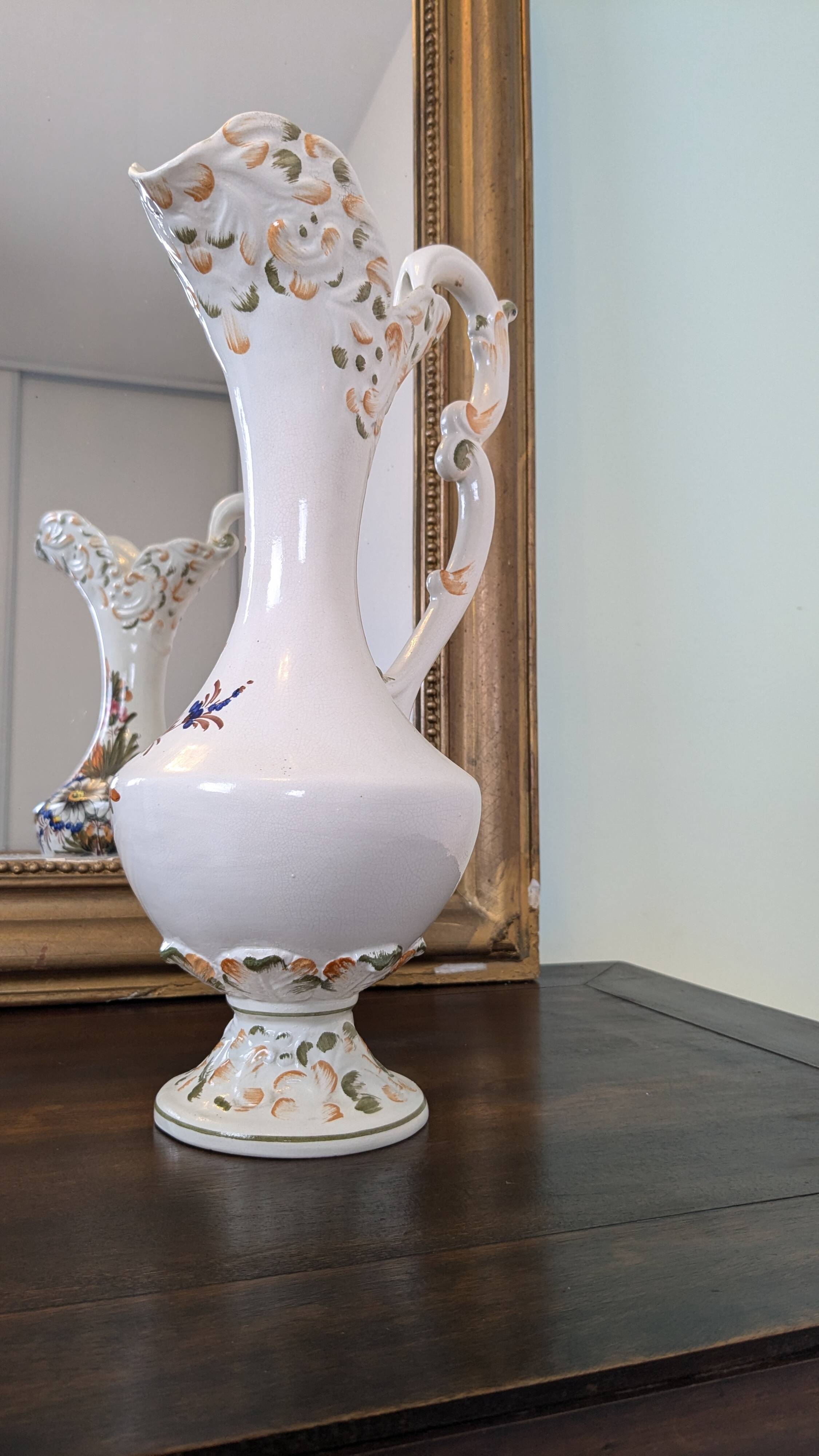 Antique Bassano ewer in cracked ceramic